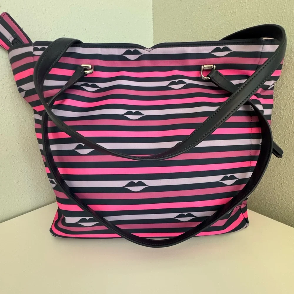 Kate Spade Jae Nylon Striped with Lip Print Tote Bag
